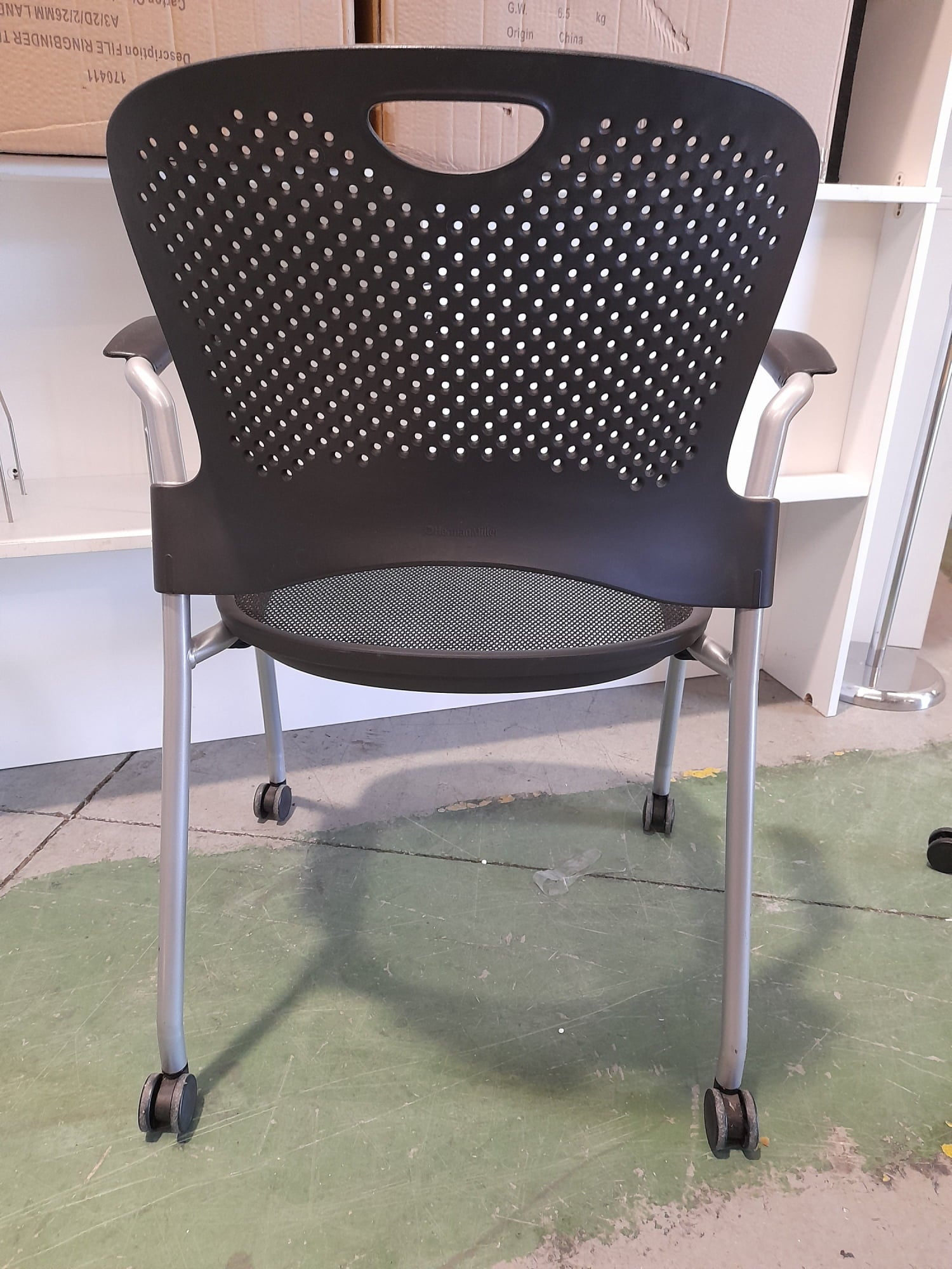 Herman Miller - Stack Chair - Mesh Seat - Arm Rests - On Wheels - Black