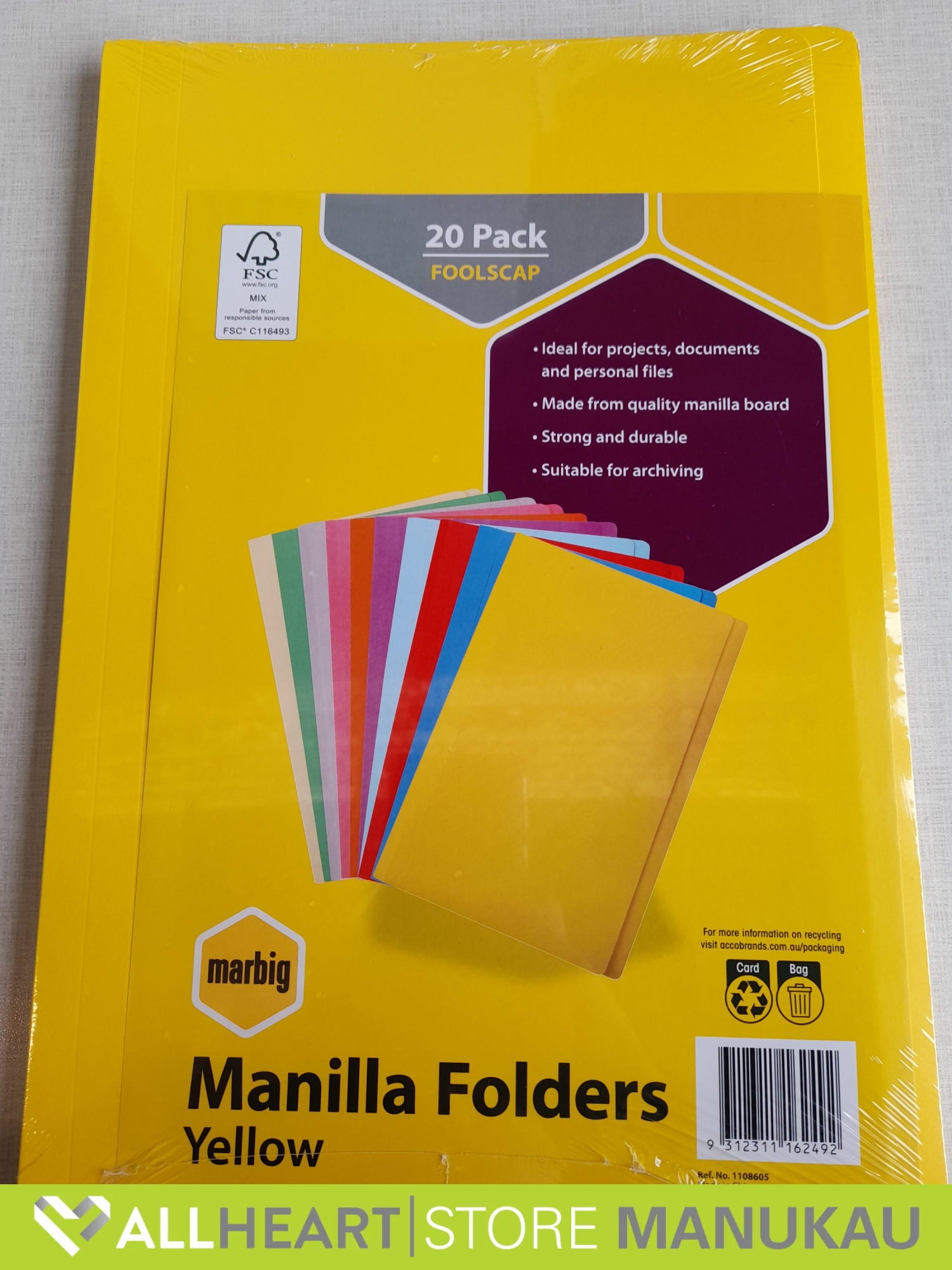 Manilla Folders - Yellow - 20 Pack