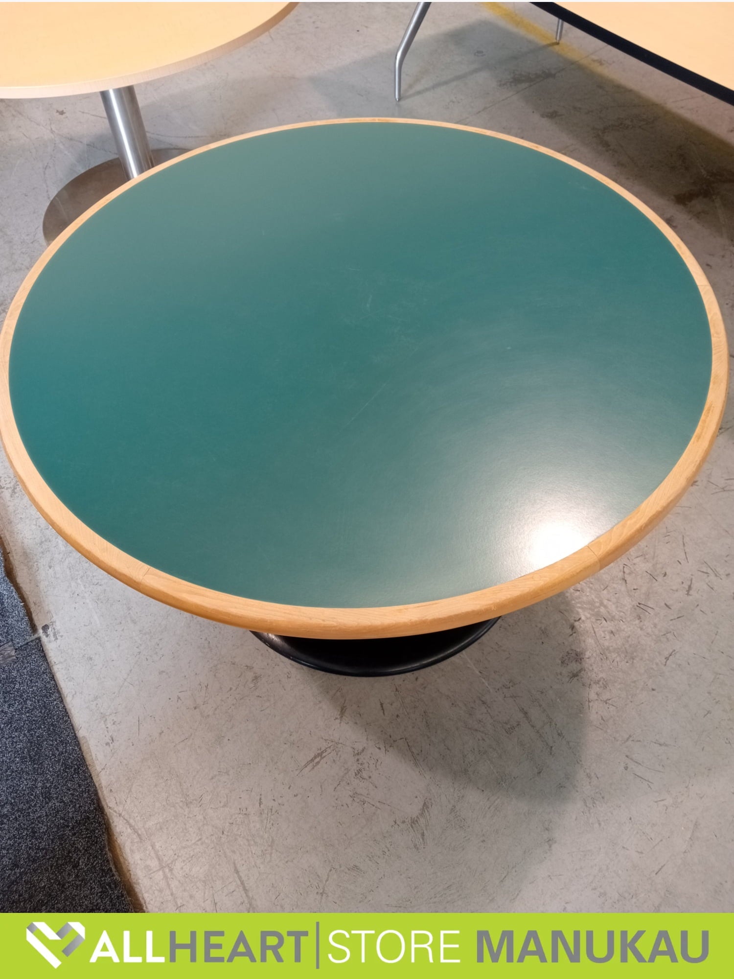 Round Meeting Table - Green with Tan Border - 1200mm - Office furniture